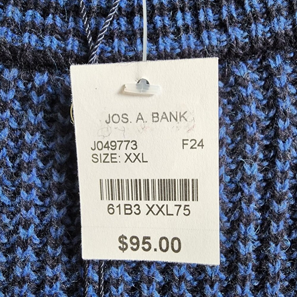 XXL Sweater Blue Navy Jos A Bank Crewneck Chunky Knit Tailored Fit Mens Wool Mix - Picture 5 of 17